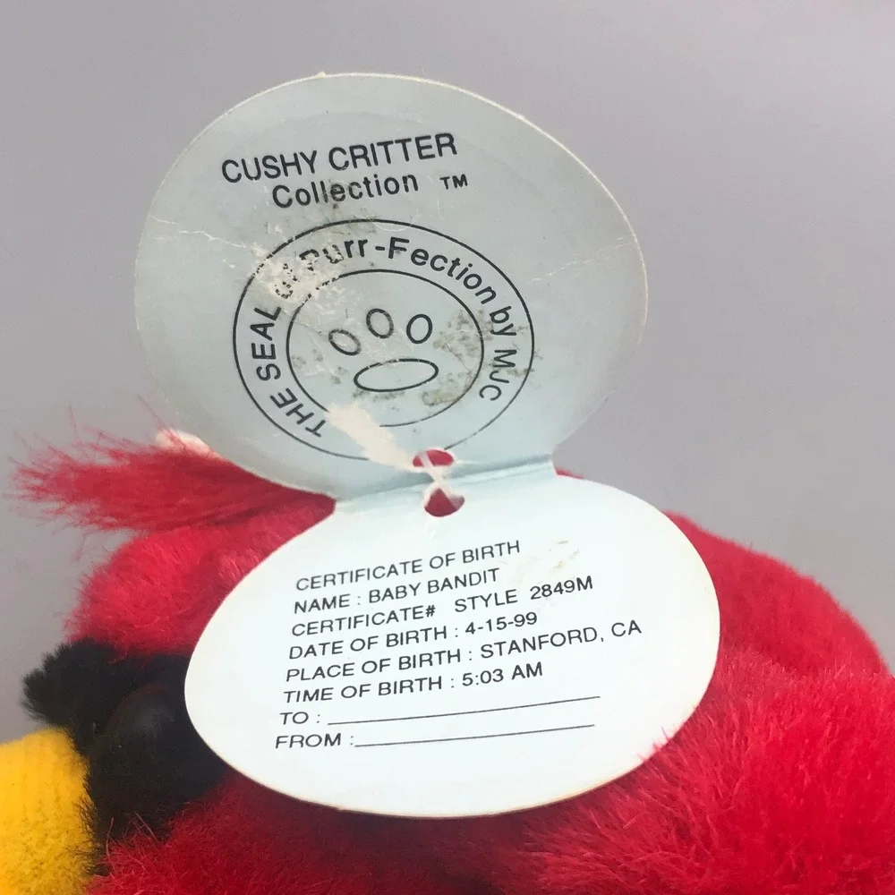 Vintage Purr-Fection MJC Red Cardinal Plush Baby Bandit Cushy Critter 1999 2849M